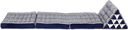 Leewadee - Comfortable Japanese Floor Mattress - Thai Floor Bed with Triangle Cushion - Futon Mattress - Thai Massage Mat, 67 x 21 inches, Blue White, Kapok Filling
