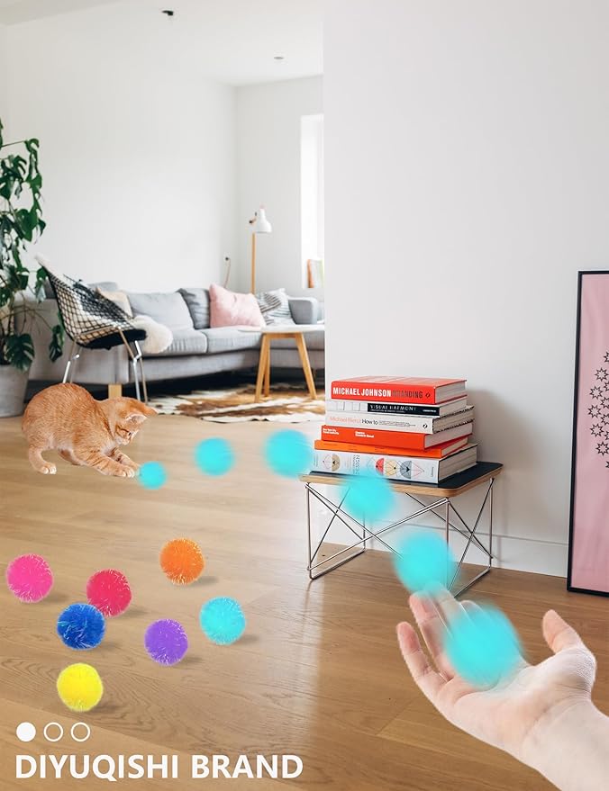 100-Pack Cat Toy Balls – Soft Fuzzy Toys for All Cats to Play and Exercise Indoors (1.5 inch, Cat Toys Pro Collection)-Mewly Pet