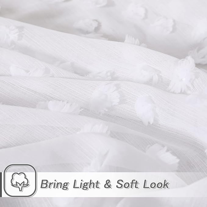 MYSKY HOME Pom Pom White Sheer Curtains for Bedroom Girls Room Curtains 120 Inches Long for Nursery Kids Light Filtering Boho Window Drapes, Rod Pocket, 38" Wide, 2 Panels