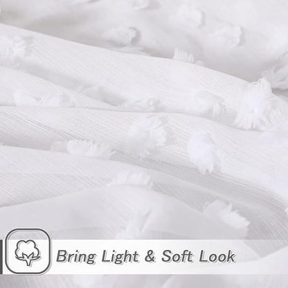 MYSKY HOME Pom Pom White Sheer Curtains for Bedroom Girls Room Curtains 72 Inches Long for Nursery Kids Light Filtering Boho Window Drapes, Rod Pocket, 38" Wide, 2 Panels