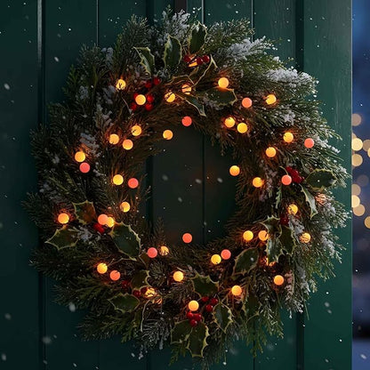 QBIS 40 LED Berry Cluster Lights - Red, Orange & Yellow Battery Powered Christmas Lights with Timer, String Lighting Perfect for Christmas, Fall and Fireplace Cozy Lighting. Indoor and Outdoor use.