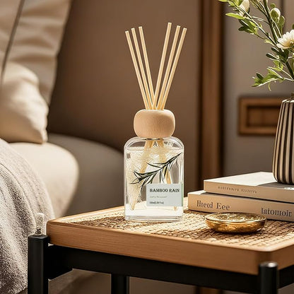 Reed Diffusers for Home, Bamboo Rain Scent 100ml （3.38oz） | Long-Lasting Natural Scented Oil for Use in Home, Bathroom, Office & Room Decor | Aromatherapy Air Freshener