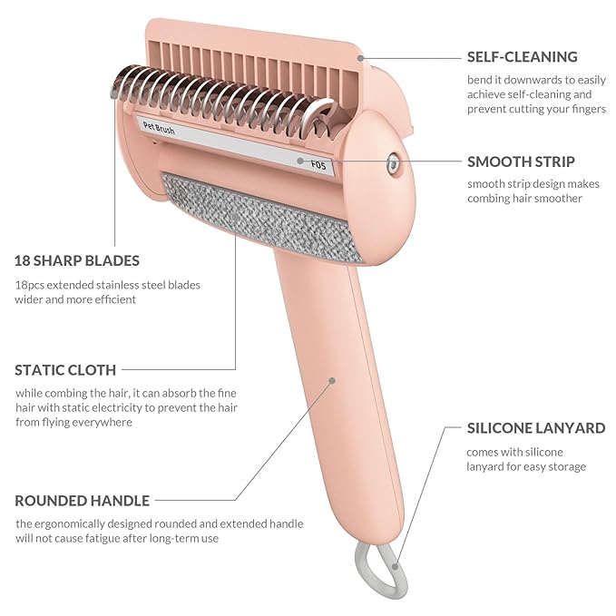 Self Cleaning Grooming Brush for Shedding Pets Rake Gently Removes Loose Undercoat Mats Tangled (Pink)-Mewly Pet
