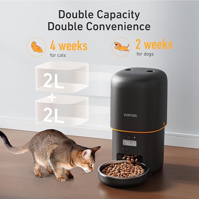 2025 Upgraded Automatic Cat Feeder - 4L Timed Auto Pet Feeder for Cat and Dog with Dry Food Dispenser, 180-day Battery Life, 1-6 Meals Per Day, 1-16 Portion, Desiccant Bag Keeps Food Fresh-Mewly Pet