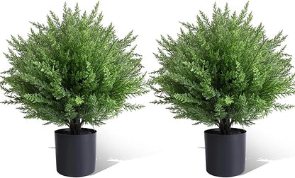 Artificial Topiary Bushes for Outdoors with Spike, Christmas Tree, UV Resistant Faux Plants for Indoor Outdoor Fall Winter Decor (Heart Crpress Topiary with Pot-2 Pack)