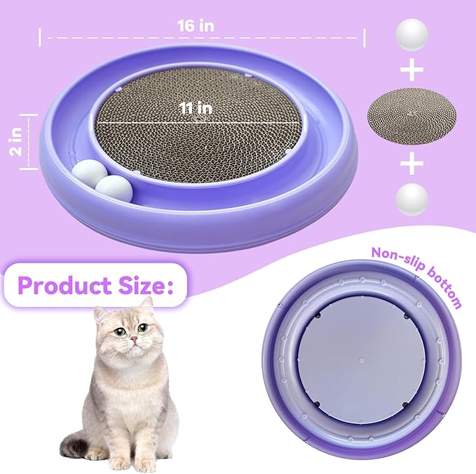 Interactive Cat Ball Track Toy for Indoor Cats, Cat Scratching Board & Exercise Set for Bored Indoor Adult and Kitten Mental & Physical Stimulation, with Spare Ball to Prevent Loss (Purple)-Mewly Pet