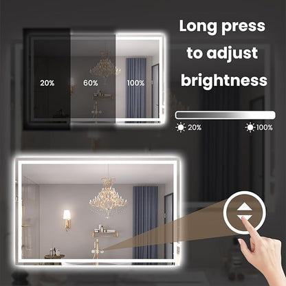 48"X40" LED Bathroom Mirror with Front Lights and Backlit, Anti-Fog, Dimmable, Shatter-Proof Tempered Glass, Lighted Bathroom Vanity Mirror for Wall with 3 Colors, Memory Function
