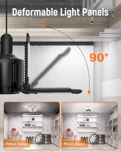 Adiding LED Garage Light 2 Pack, Super Bright 20000Lm Basement Ceiling Lighting w/ 6+1 Deformable Panels Screw in E26 Bulb Base Socket for Workshop Attic Warehouse Utility Laundry Storage Area