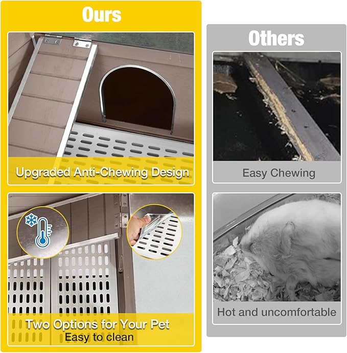 Aivituvin Rabbit Hutch with Stand Wooden Bunny Cage Indoor 2 Story Guinea Pig House with Anti Chew Ramp, No Leak Tray, Hideout, Wire Mesh (Brown)-Mewly Pet