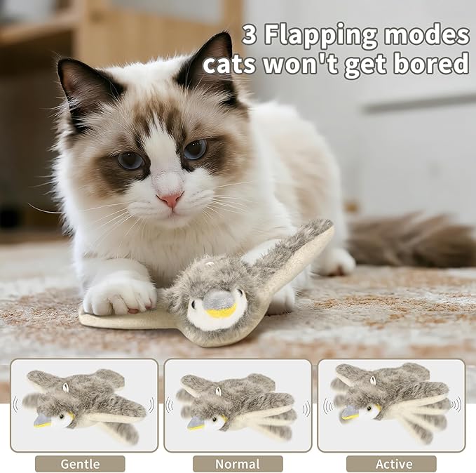 Cat Toys, Flapping Bird Cat Toy(No Flying), Interactive Catnip Toy with Springs & Catnip Bags, Chirping Noise Rechargeable Moving Wings Dog Cat Kitten Toys, Flappy Flying Pets Toy for Indoor-Mewly Pet