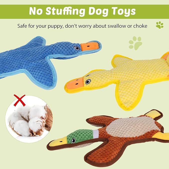 Dog Toys 3-Pack Cute Duck Shapes Puppy Toys No-Stuffing Squeaky and Crinkle Interactive Dog Chew Toy for Small to Large Breeds-Mewly Pet