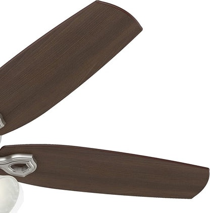 Hunter 52 inch Indoor Ceiling Fan with LED Lights - Ceiling Fan with Pull Chain, For Bedroom or Living Room, Standard Mount, No Remote, 5 Blades, Includes Bulbs - Builder Plus 53237, Brushed Nickel