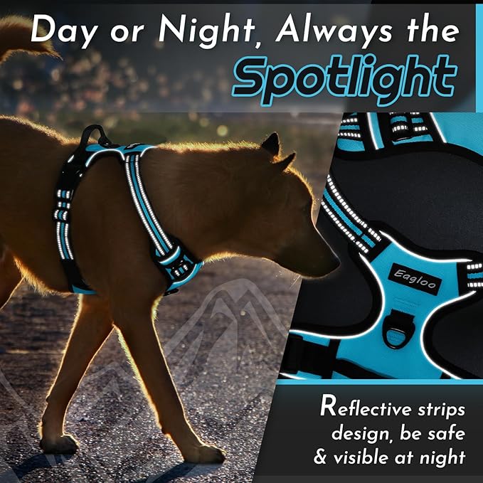 Eagloo Dog Harness Small Sized Dog, No Pull Service Vest with Reflective Strips and Control Handle, Adjustable and Comfortable for Easy Walking, No Choke Pet Harness with 2 Metal Rings, Sky Blue, S-Mewly Pet