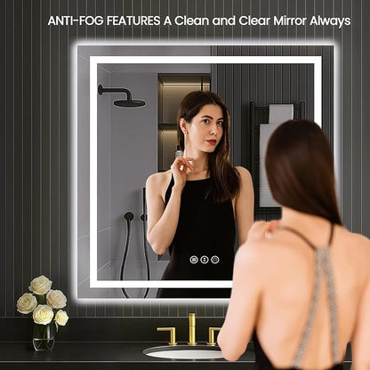 LOAAO 40"X40" LED Mirror for Bathroom, Lighted Bathroom Mirror with Lights, Anti-Fog, Dimmable, Memory Function, Easy to Install, Clear Reflection