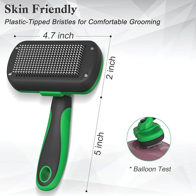 Self Cleaning Deshedding Brush for Dogs & Cats - Skin Friendly Grooming Tool with Hair Removal for Haired Pets, Green-Mewly Pet