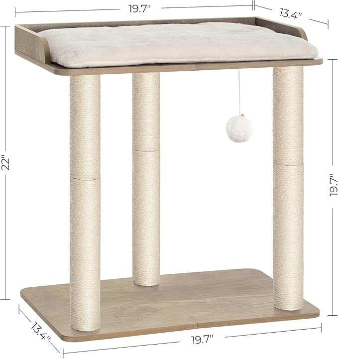 FourFurPets 22in Cat Tree Tower Condo, Cat Scratch Posts for Indoor Cats, Big Plate, Three 23.6in Full Sisal Scratching Posts, Greige-Mewly Pet