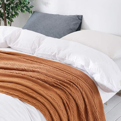 BOURINA Almond Throw Blanket 60x80 Inches Throw Textured Solid Soft Sofa Throw Couch Knitted Decorative Blanket
