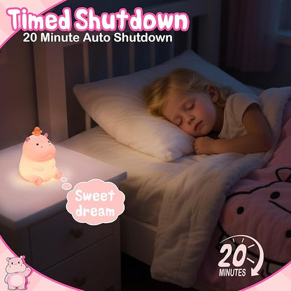 Cute Hippo Gifts for Kids,Pink Hippo Night Light, Dimmable Silicone Animal Nursery Night Light, Adorable Rechargeable Squishy Touch Lamp, Hippopotamus Gifts for Boys Girl Baby Room Decor