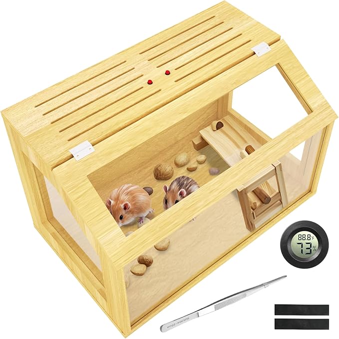 24" Wooden Hamster Cage, Chewproof Gerbil Cages and Habitats, Openable Top Roof Window with Silencing Pad, Guinea Pig Cage for Small Animals, Dwarf and Syrian Hamster, 24 x 16 x 16 Inches-Mewly Pet