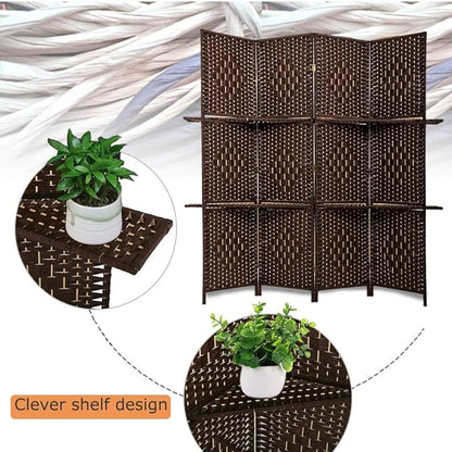 FDW Room Divider 4 Panel Room Screen Divider Wooden Screen Folding Portable Partition Screens Wood with Removable Storage Shelves Color,Brown
