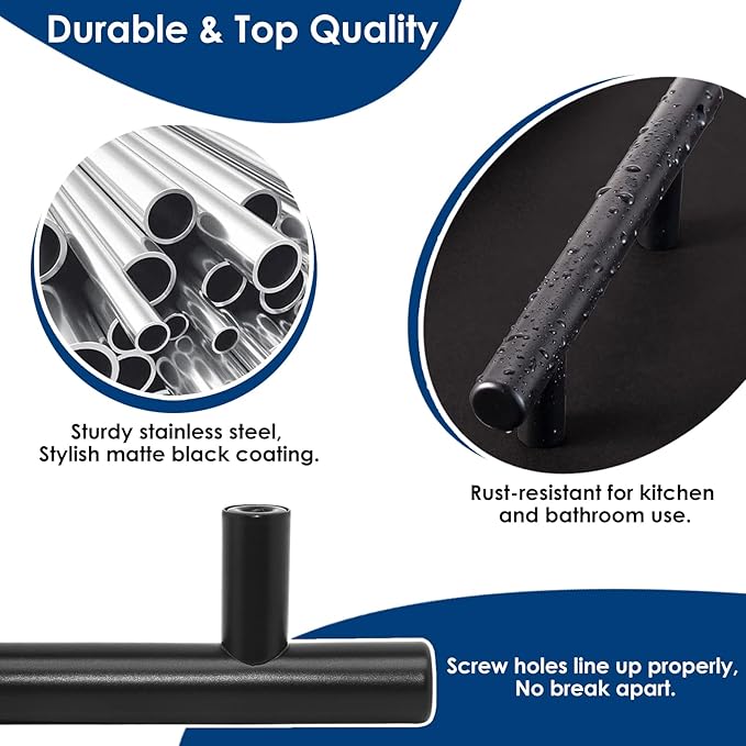 HBL' 5 Pack | 3 Inch Center to Center Matte Black Cabinet Pulls Kitchen Cabinet Handles,Made of Stainless Steel,Ideal for Cabinet,Drawer,Cupboard and Wardrobe.