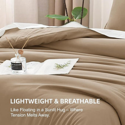 Litanika Comforters Taupe Super King Size, 3 Pieces Lightweight Solid Bedding Set & Collections, All Season Fluffy Bed Set (120x120In Comforter & 2 Pillowcases)