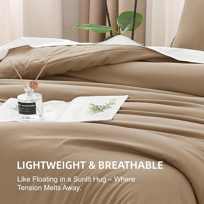 Litanika Comforters Taupe Oversized Queen Size, 3 Pieces Lightweight Solid Bedding Set & Collections, All Season Fluffy Bed Set (98x98In Comforter & 2 Pillowcases)