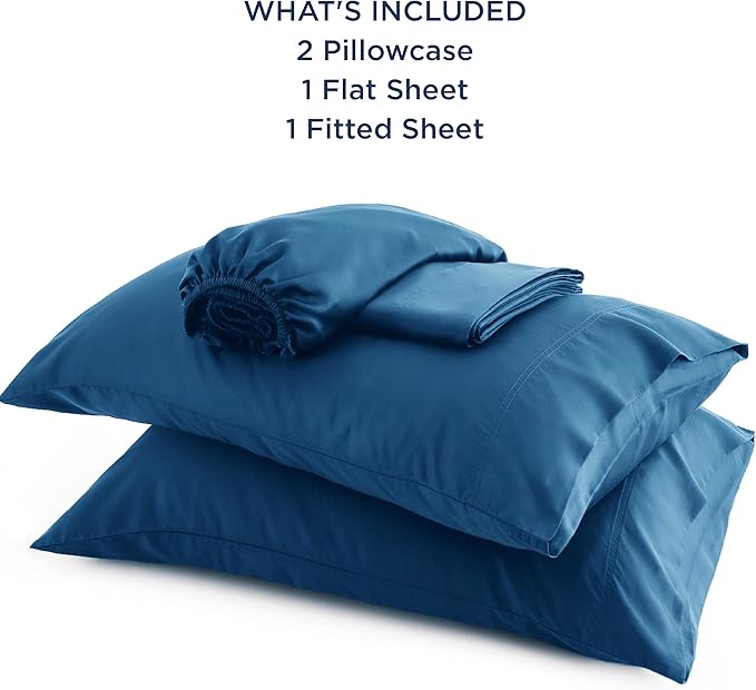 Bedsure Queen Sheets, Rayon Derived from Bamboo, Queen Cooling Sheet Set, Deep Pocket Up to 16", Breathable & Soft Bed Sheets, Hotel Luxury Silky Bedding Sheets & Pillowcases, Peacock Blue