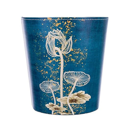 10L/2.64 Gallon Trash Can, Decorative Waste Basket, PU Leather Waste Paper Basket, Waterproof Garbage Can for Bathroom, Bedroom, Office, Kitchen and Living Room - Lotus