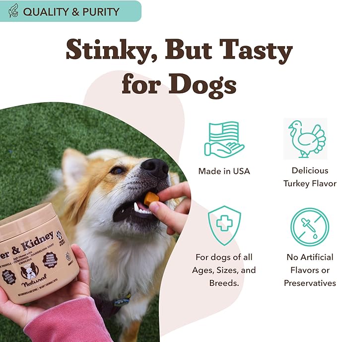 Natural Dog Company Stinky Liver & Kidney Supplement Chews, Complete Detox Cleanse & Major Organ Support, Advanced Liver and Kidney Health Support for Dogs, Enhances Digestion and Immunity 90 Chews-Mewly Pet