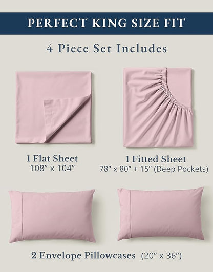 LANE LINEN 100% Organic Cotton King Size Sheets Set, Machine Washable Fully Elasticized Low Pill Fade Resistant Cotton Sheets, Soft & Comfy Percale Eco Friendly All Season sábanas King -Sepia Rose