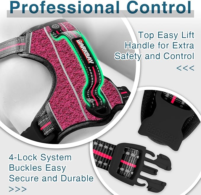BARKBAY Dog Harness No Pull with ID Tag Pocket - Heavy Duty, Reflective, Easy Control for Large Dogs(Pink/Black,S)-Mewly Pet