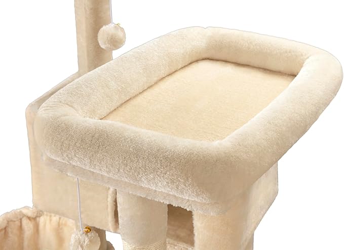 MUTICOR 66 Inches Multi-Level Large Cat Tree Tower for Indoor Big Feline/Cozy Plush Perches/Condo/Sisal Scratching Posts/Hammock and Baskets/Activity Center Play House/Wide Base/Beige-Mewly Pet