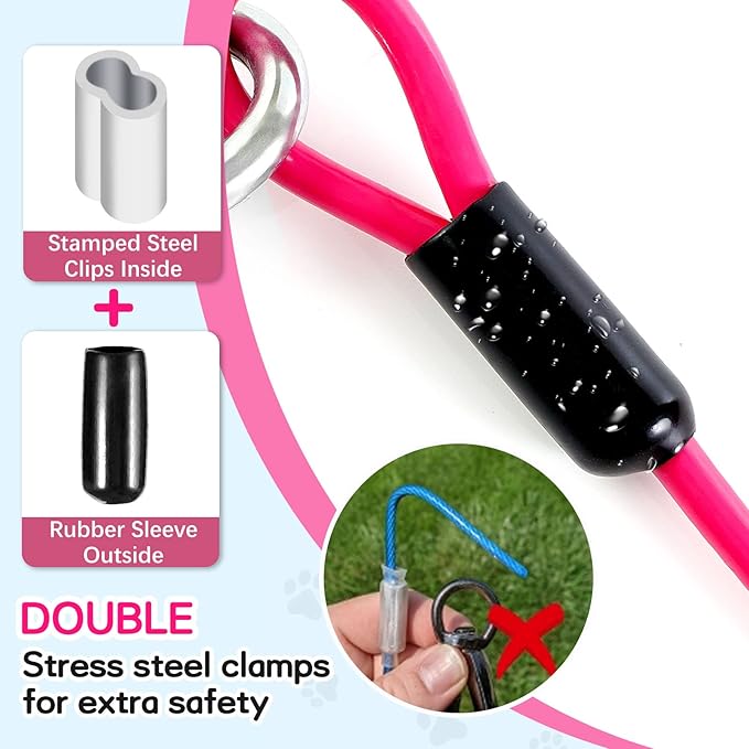 Tie Out Cable for Yards - Heavy Duty, Chew Proof, 10FT for Large Dogs Up to 250lbs-Mewly Pet