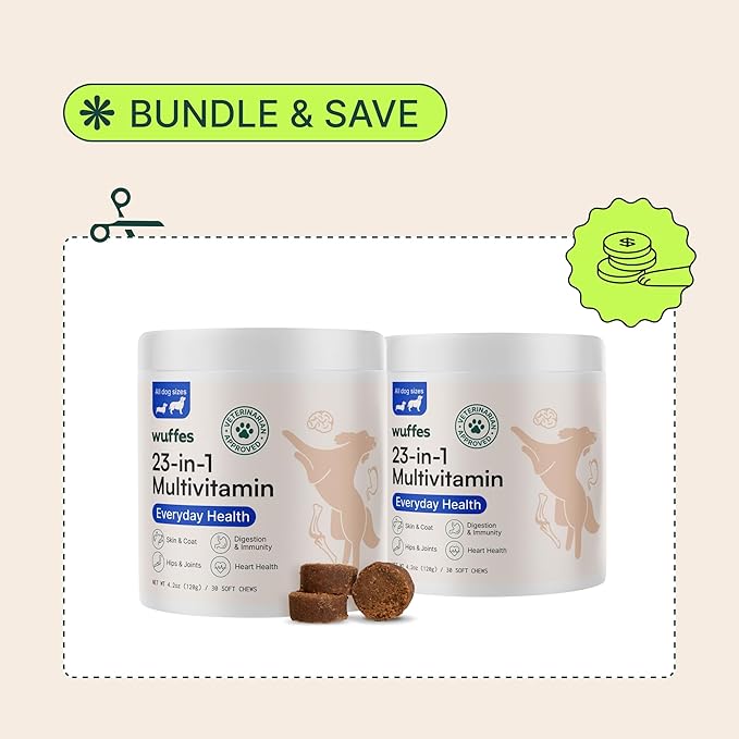 Wuffes 23-in-1 Chewable Dog Multivitamin&Supplements Bundle - Dog Multivitamin for Small&Large Breed - 2 Pack - 60 Count-Mewly Pet