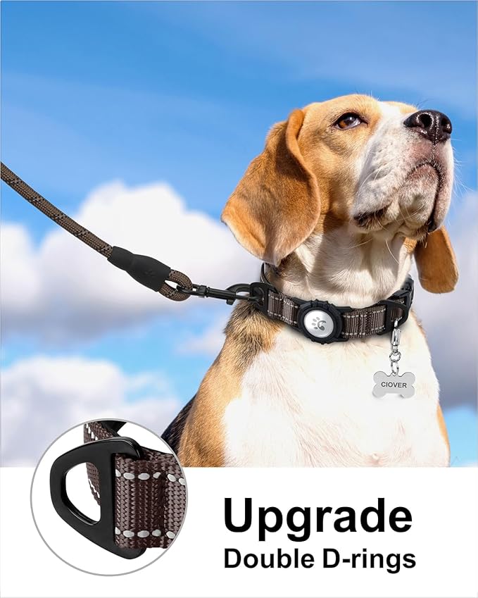 TagME Airtag Dog Collar,Waterproof Reflective Pet Collar with Airtag Holder,Soft Padded and Double D-Rings for Medium Dogs,Brown-Mewly Pet