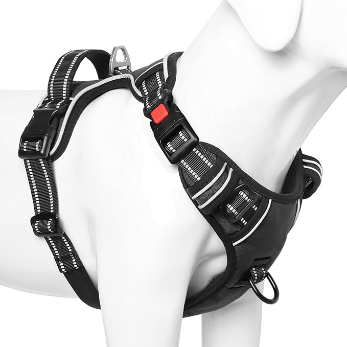 Timos Dog Harness, 3 Snap Buckles No-Pull Soft Padded Dog Vest with 2 Metal Leash Clips, Adjustable Reflective No Choke Pet Harness with Easy Control Handle for Small Dogs,Black,S-Mewly Pet