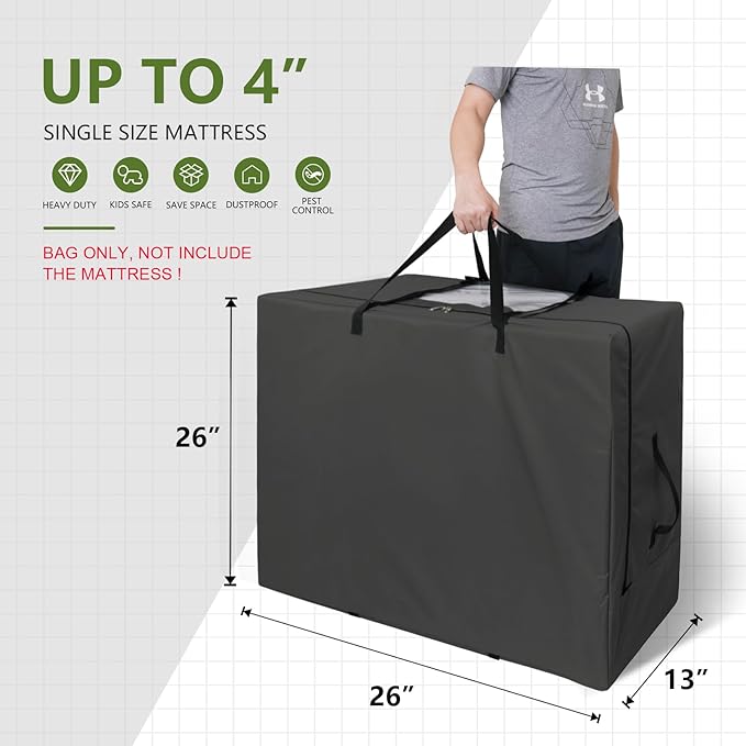 Cuddly Nest Folding Mattress Storage Bag - Heavy Duty Carry Case for Tri-Fold Guest Bed (Fits 4" Single Mattress,Black)