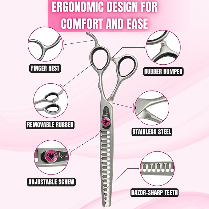 Kenchii Love Dog Grooming Scissors, 17 Tooth Thinning Shears, Dog Scissors for Grooming, Professional Pet Grooming Scissors, Heavy Duty, Durable and Sharp-Mewly Pet