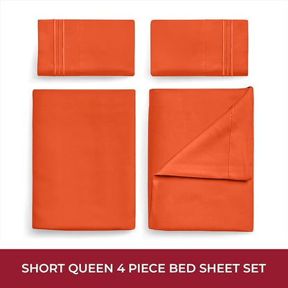 Mellanni RV Short Queen Sheets - 4 PC Iconic Collection Bedding - Hotel Luxury, Extra Soft, Cooling Bed Sheets - Deep Pocket up to 10 inch (RV/Short Queen, Poppy Orange)
