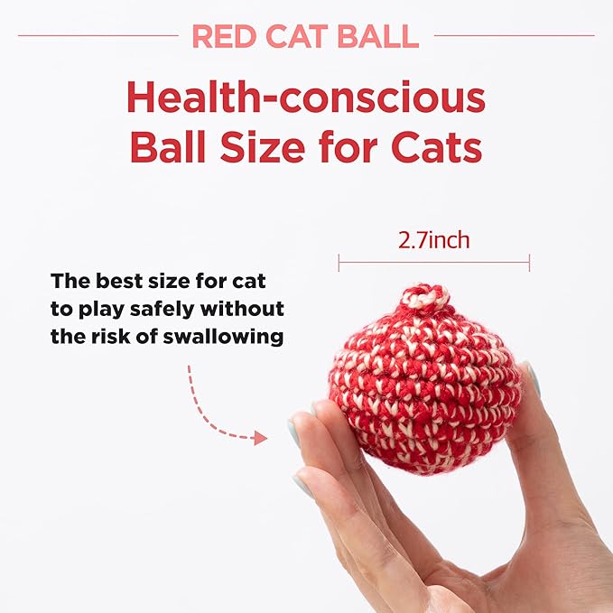 JAYU PET Red Cat Ball [W/O Bell Version] - Handmade Silvervine Cat Toy with Catnip, Interactive Matatabi Ball for Indoor Cats & Kittens, Feline Play Toy & Gift (2.7 inch)-Mewly Pet