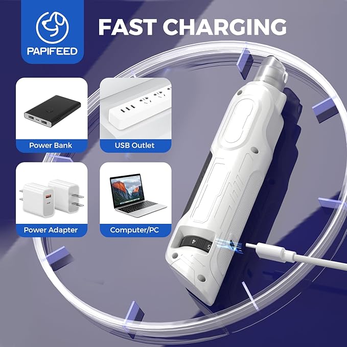 PAPIFEED High Torque Dog Nail Grinder Quiet - 6-Speed Adjustable Dog Nail Trimmers with 2 LED Lights & Dust-Proof Cover, Powerful Motor for Large/Medium/Small Dogs & Cats, Rechargeable - White Kit-Mewly Pet