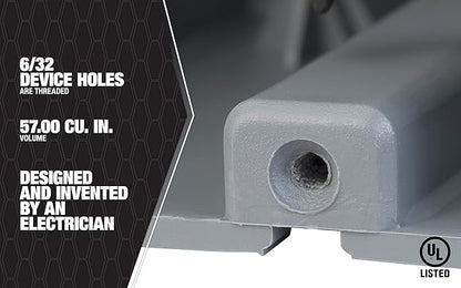 Southwire Electrical Box for Light Fixture, 42lb Support, Depth Adjustable, Three Gang, Gray, MSB3G