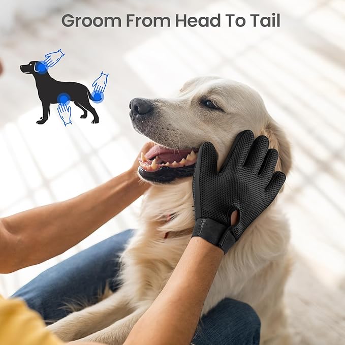 Pet Hair Remover Glove - Gentle Pet Grooming Glove Brush - Deshedding Glove - Massage Mitt with Enhanced Five Finger Design - Perfect for Dogs & Cats with Long & Short Fur - 1 Pack (Right-hand), Black-Mewly Pet