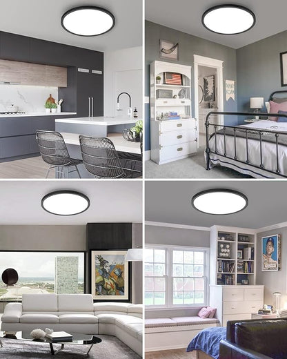hepside 1PACK Flush Mount LED Ceiling Light Fixture Black, 12Inch 28W, Dimmable 3000K-4500K-6000K 3 Color Selectable Ceiling Lamp 3200LM Low Profile Ceiling Light for Kitchen Bedroom Hallway