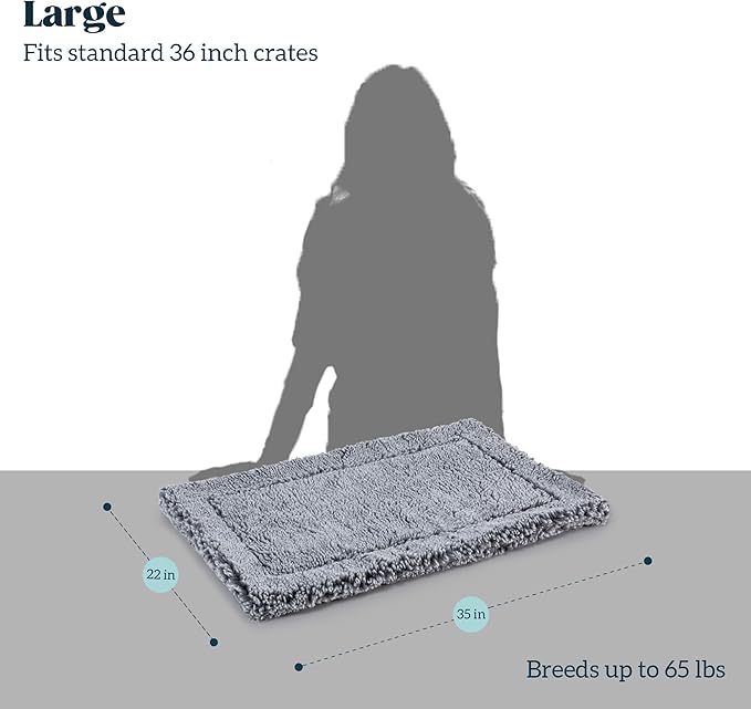 Stoutwool Indestructible Dog Bed - Fluffy Chew Proof Dog Crate Pad - Tough Kennel Pad for Aggressive Chewers - Washable, Ideal for Large Breeds & Fits 36-Inch Crate - 35"x22", Charcoal-Mewly Pet