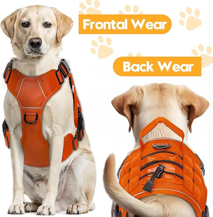 Heavy-Duty Tactical Dog Harness for Large Dogs, No Pull Adjustable Reflective Pet Vest with Molle System, K9 Military-Grade Control for Service Training, Outdoor & 10+ Breeds, Orange, Large-Mewly Pet
