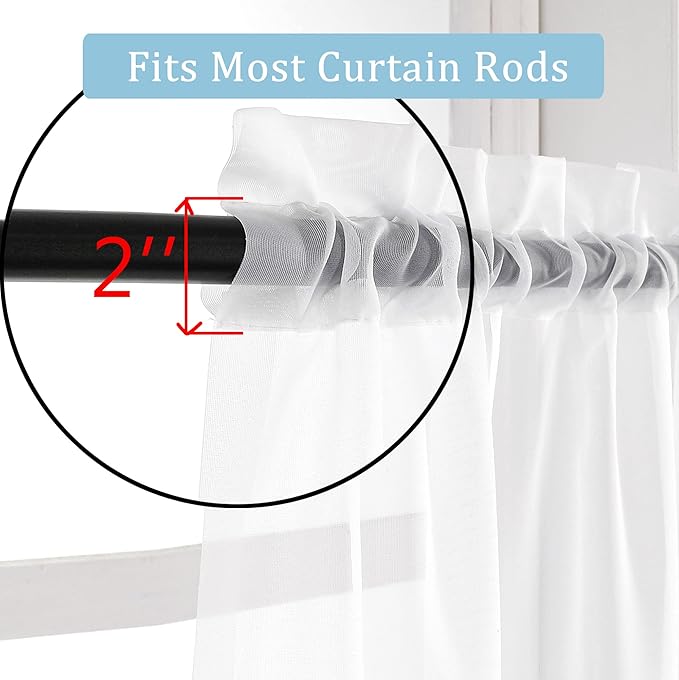 OWENIE Short White Sheer Curtains 36 Inches 2 Panels Set - Kitchen Tiers Valances Curtains Light Filter Rod Pocket Voile Cafe Curtains for Kitchen Bathroom Small Half Window, 42 in W x 36 in L