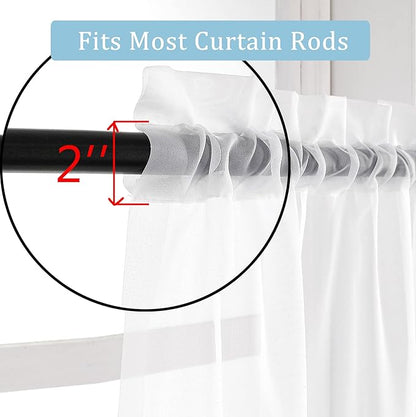 OWENIE White Short Sheer Curtains 24 Inches Long 2 Panels Set for Kitchen Window, Rod Pocket Light Filtering Sheer Tier Curtains for Small Laundry Room, RV, Camper Travel Trailers, 42 W x 24 L