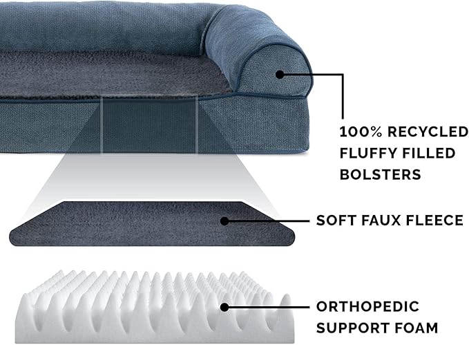 Furhaven Orthopedic Dog Bed for Large Dogs w/ Removable Bolsters & Washable Cover, For Dogs Up to 95 lbs - Sherpa & Chenille Sofa - Orion Blue, Jumbo/XL-Mewly Pet